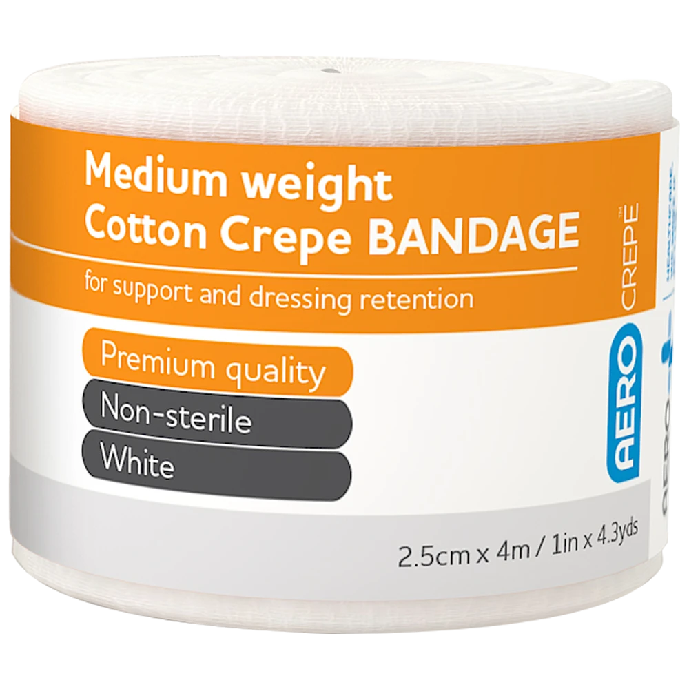 AEROCREPE Medium Cotton Crepe Bandage 2.5cm x 4M Wrap/12