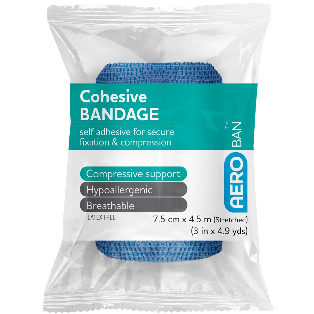 AEROBAN Blue Cohesive Bandage 7.5cm x 4.5M Wrap/12
