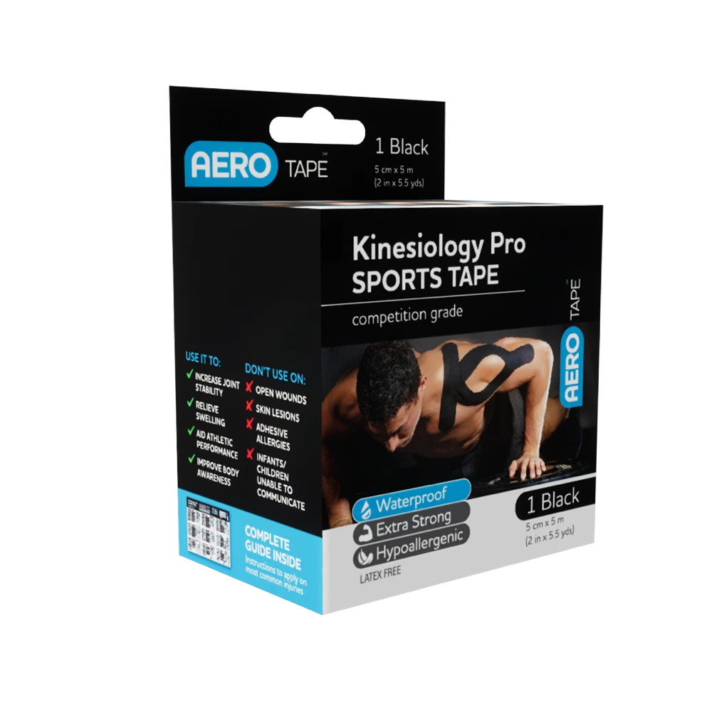 AEROTAPE Black Kinesiology Pro Sports Tape 5cm x 5m