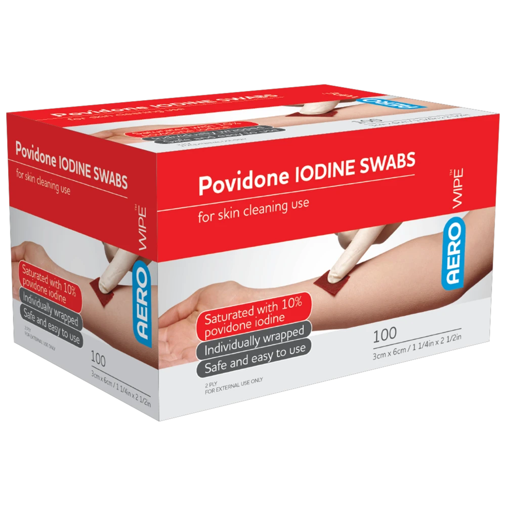 AEROWIPE 10% Povidone Iodine Swabs 60 x 33mm Box/100
