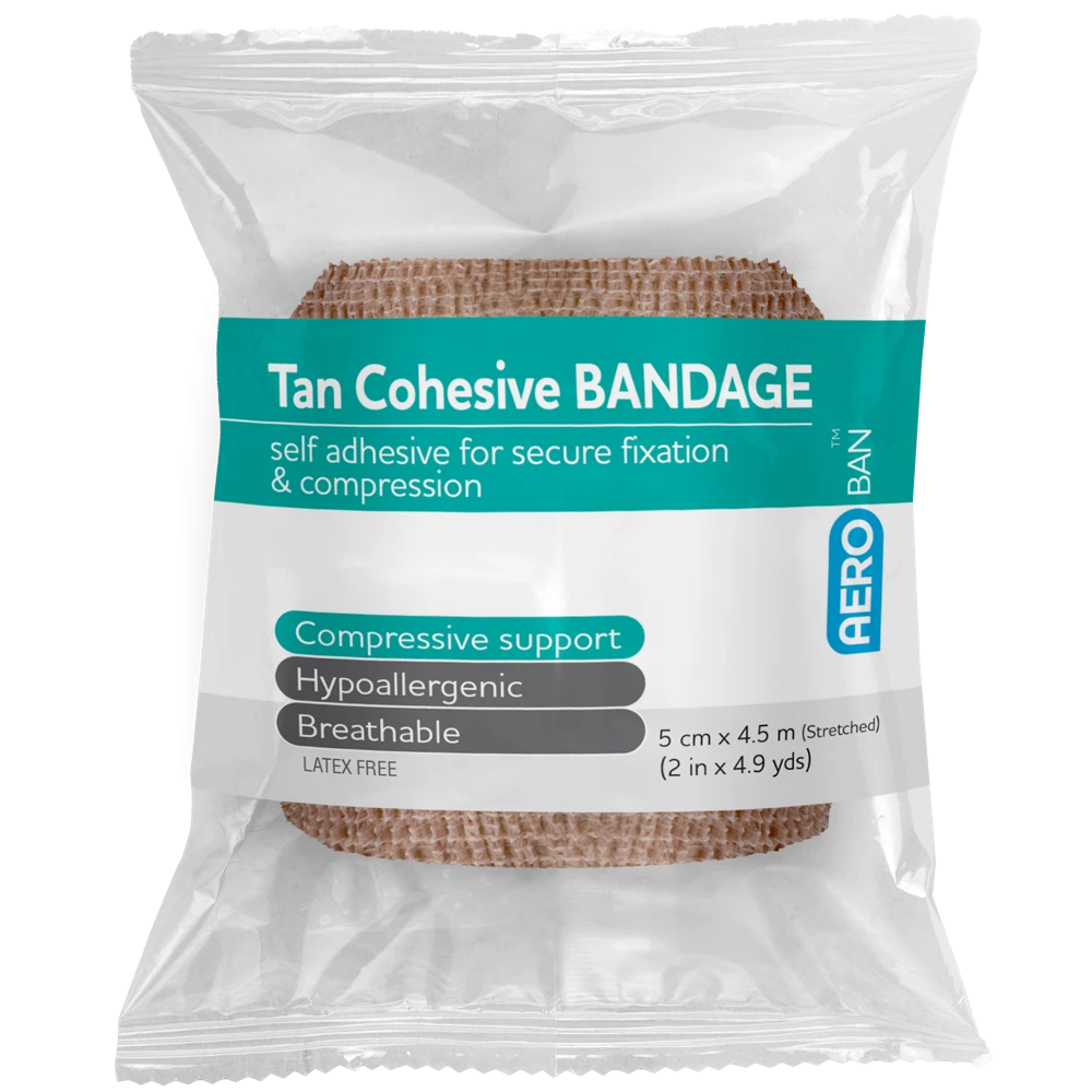 AEROBAN Tan Cohesive Bandage 5.0cm x 4.5M Wrap/12