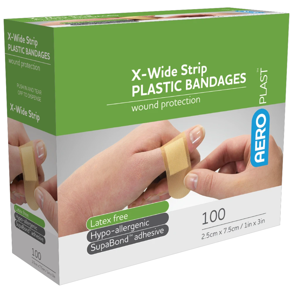 AEROPLAST Plastic X-Wide Strip 7.5 x 2.5cm Box/100