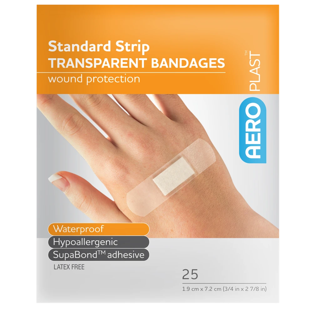 AEROPLAST Transparent Standard Strip 7.2 x 1.9cm Env/25