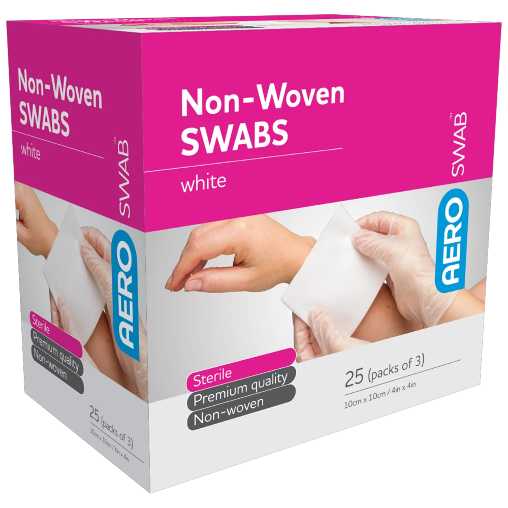 AEROSWAB Sterile White Non-Woven Swab 10 x 10cm (Packs of 3) Box/25