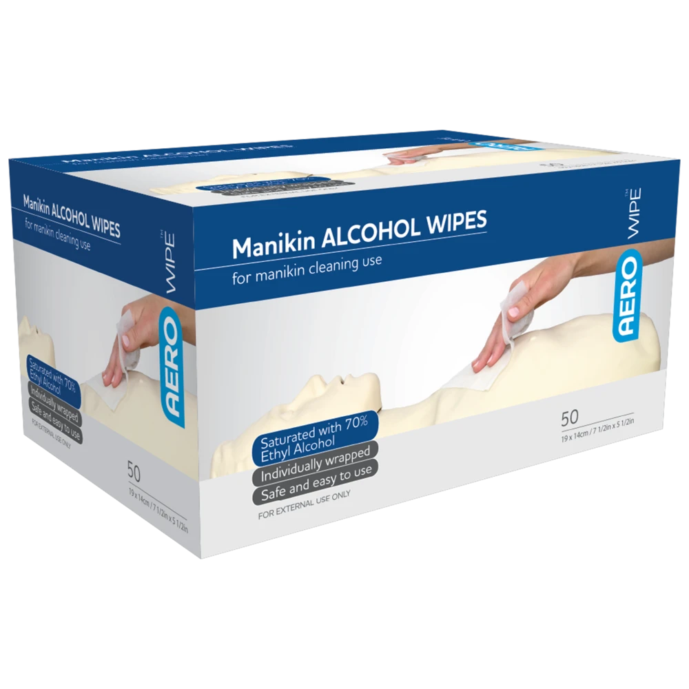 AEROWIPE 70% Ethyl Alcohol Manikin Wipe 19 x 14cm Box/50