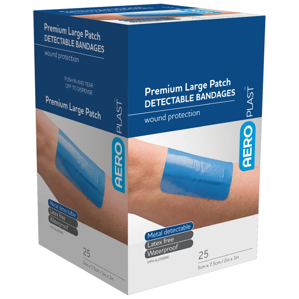 AEROPLAST Premium Detectable Large Patch 7.5 x 5cm Box/25