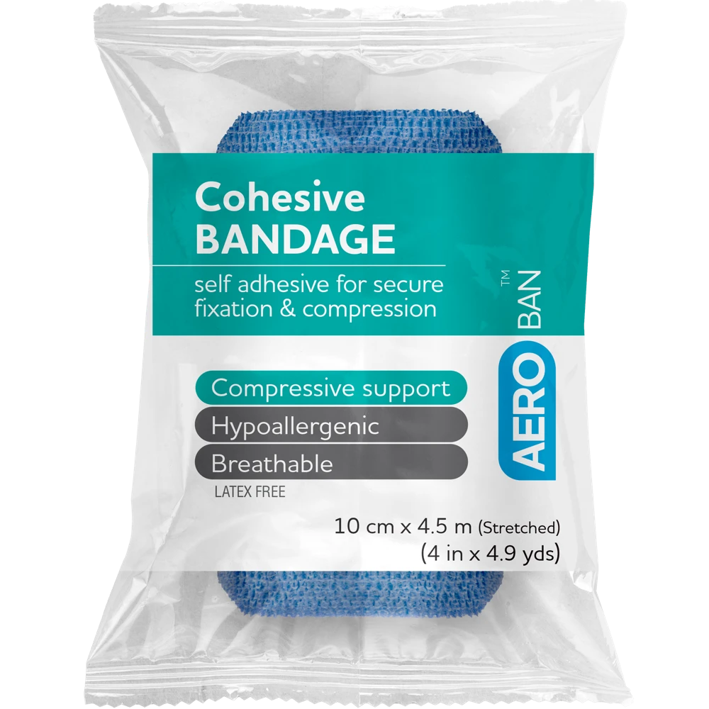 AEROBAN Blue Cohesive Bandage 10cm x 4.5M Wrap/12